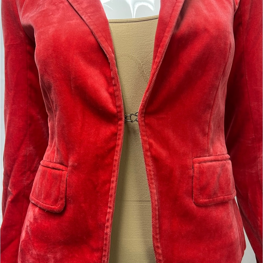 J.CREW Women's 0 Coral Red Velvet Ecole Single Clasp Blazer Suit Jacket - Picture 4 of 8